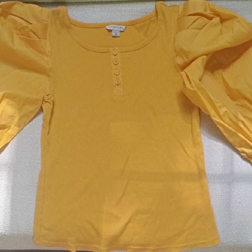 Habitual Yellow Kids Puff Sleeve Blouse